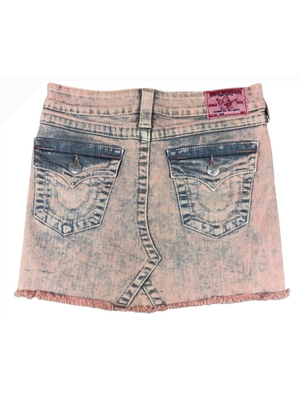 True Religion Womens 26 Pink Acid Wash Denim Mini Skirt W/Frayed Hem Retro Y2K
